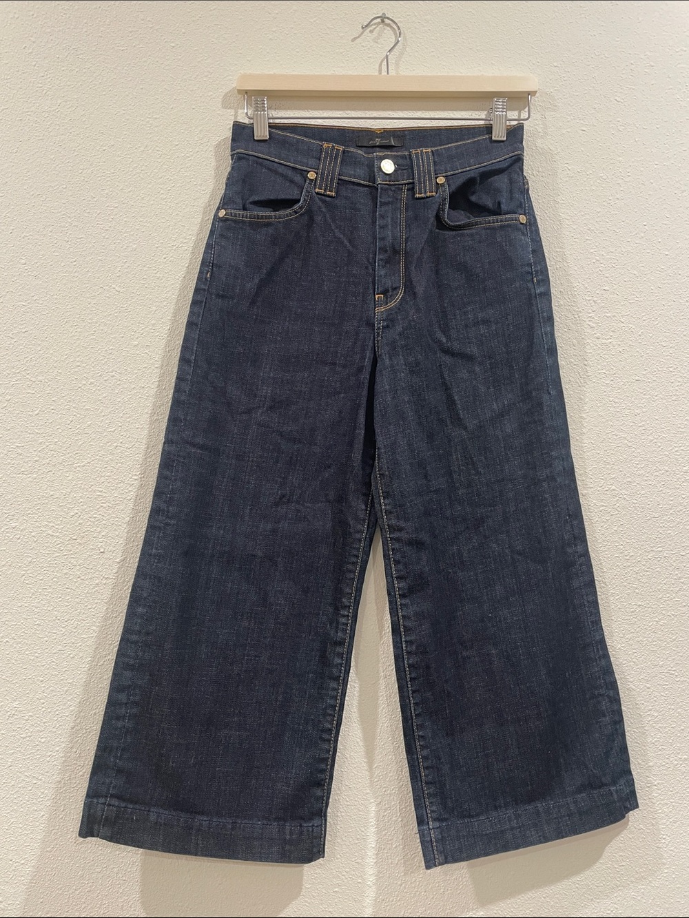 7 For All Mankind Wide Leg Dark Blue Capri Jeans Cropped Size 27
